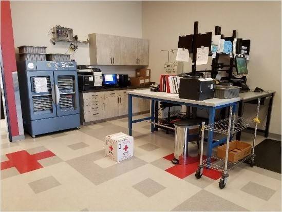 blood product tagging and packing area.