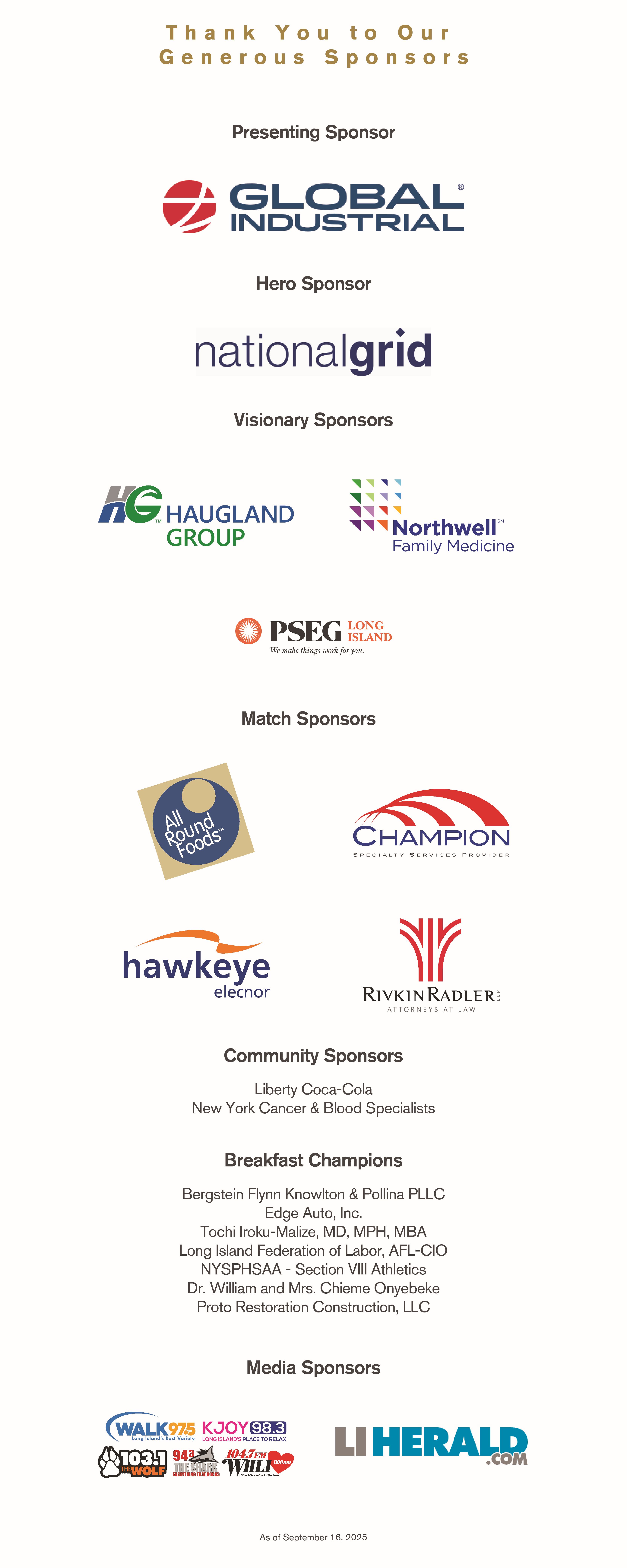 list of event sponsors.