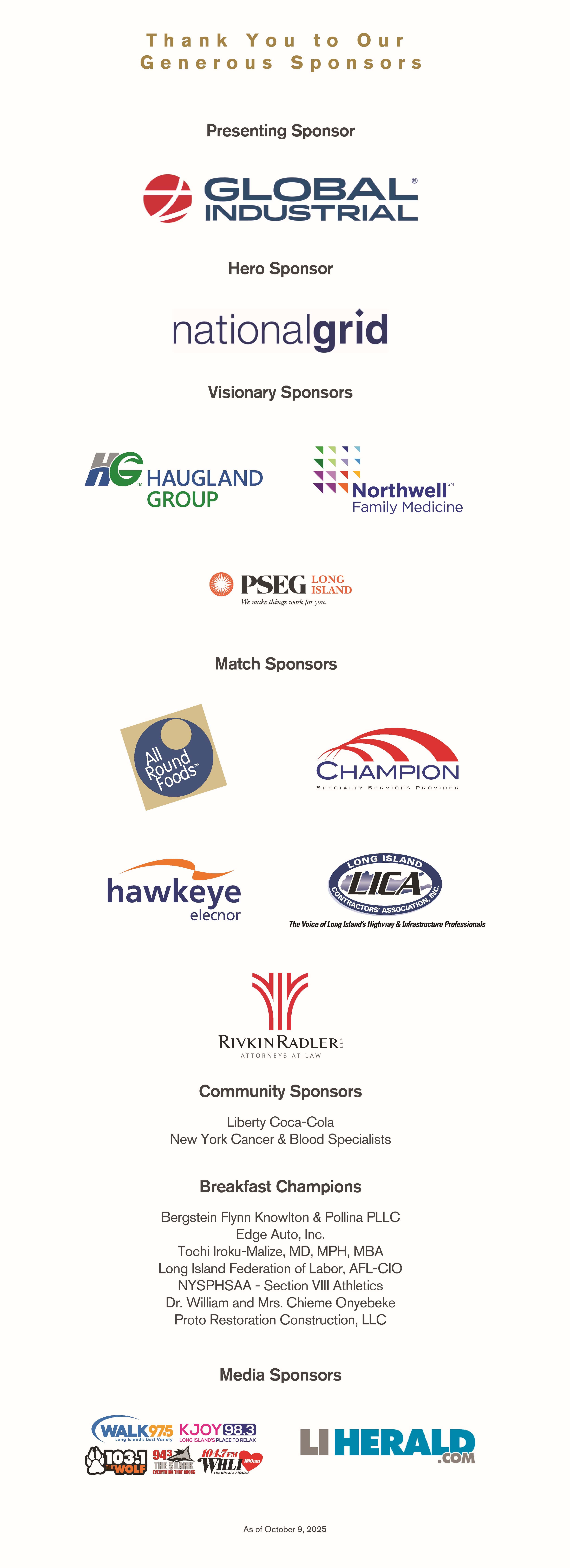 list of event sponsors.