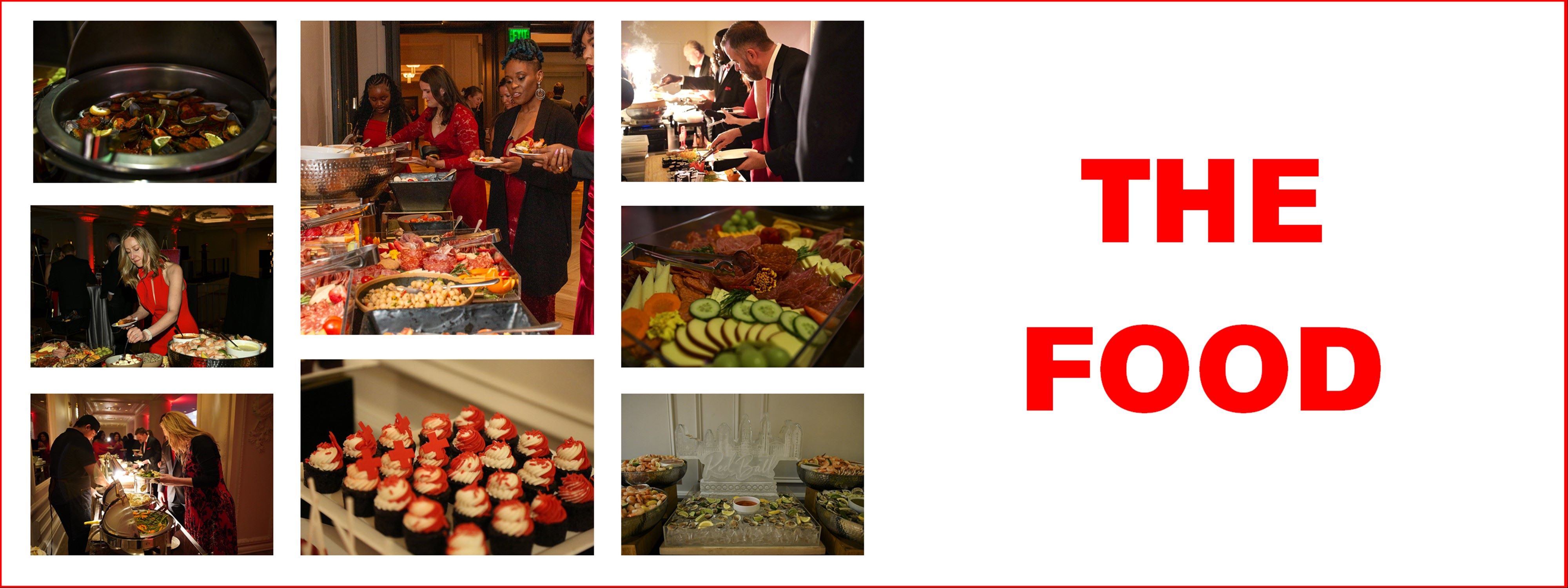 Collage of guests enjoying refreshments at Red Ball gala