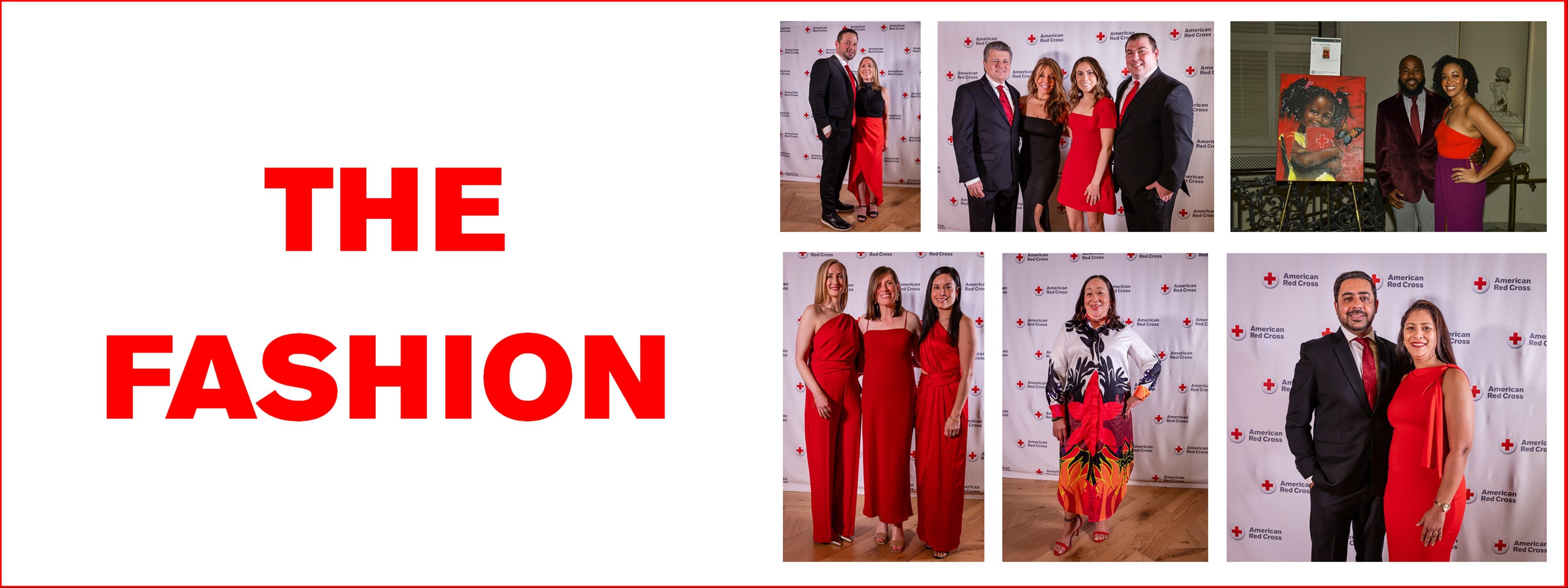 Collage of guests in red attire at Red Ball gala