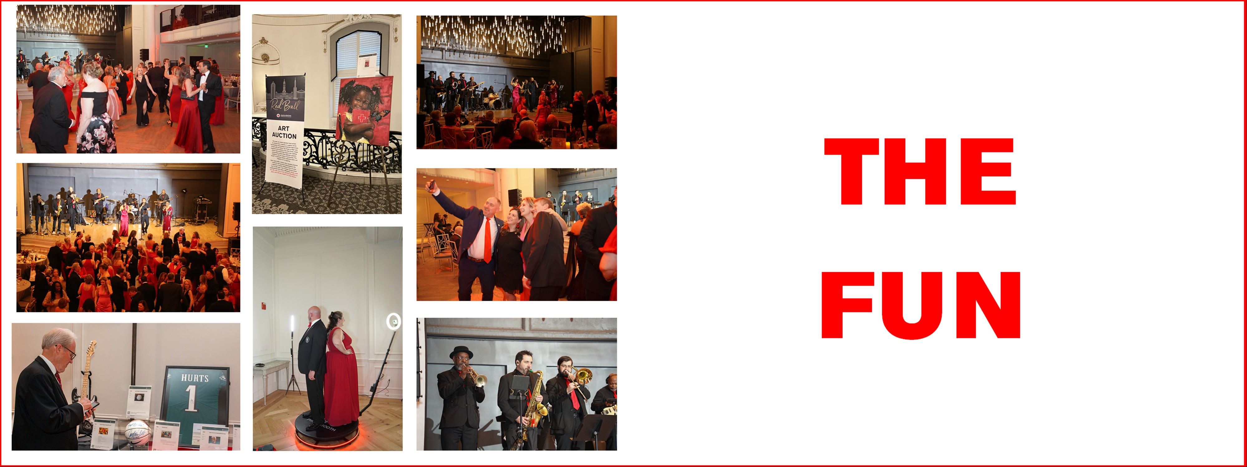 Collage of guests dancing at Red Ball gala