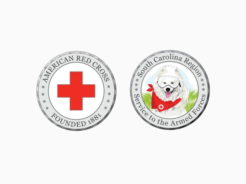 2 coins graphic with dog illustration