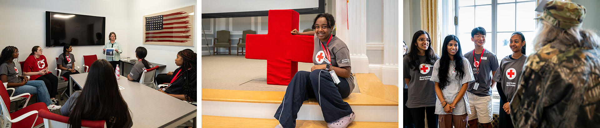 three photos of Red Cross volunteens.