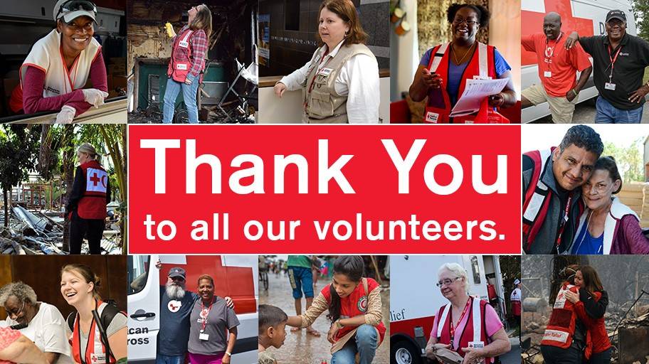 Collage of images showing Red Cross volunteers