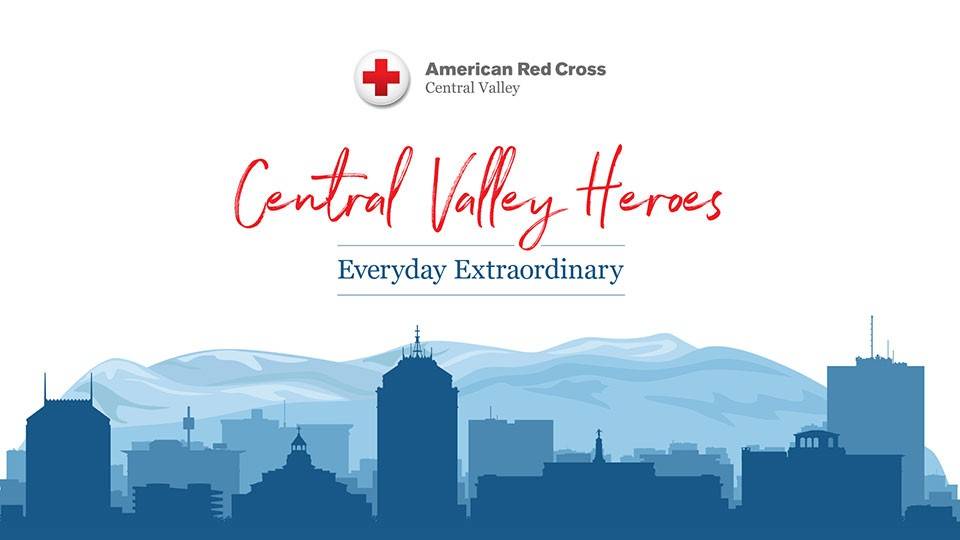 Central Valley Heros banner with drawing of skyline and mountains in the background