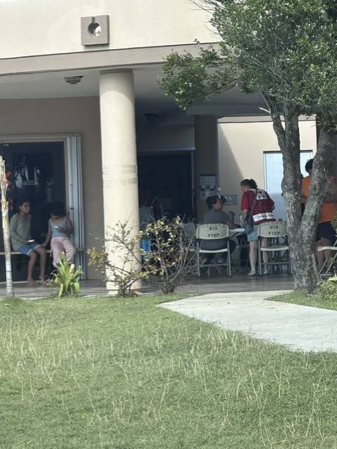 Outside of a Red Cross shelter