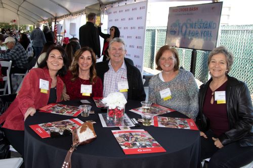 A group of people at a table smiling