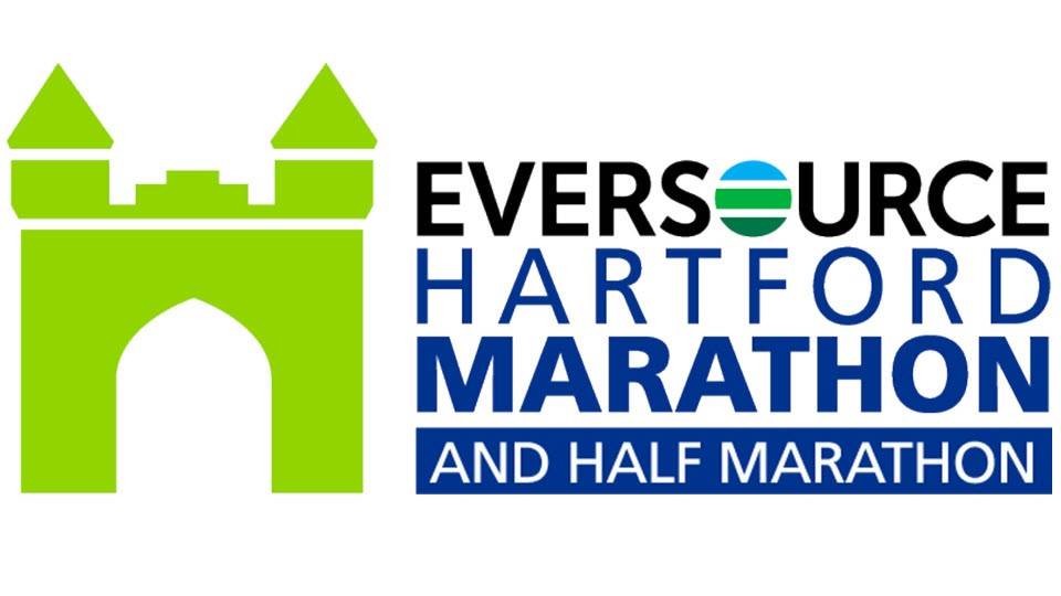 An outline of castle in green with text that says Eversource Hartford Marathon and Half Marathon
