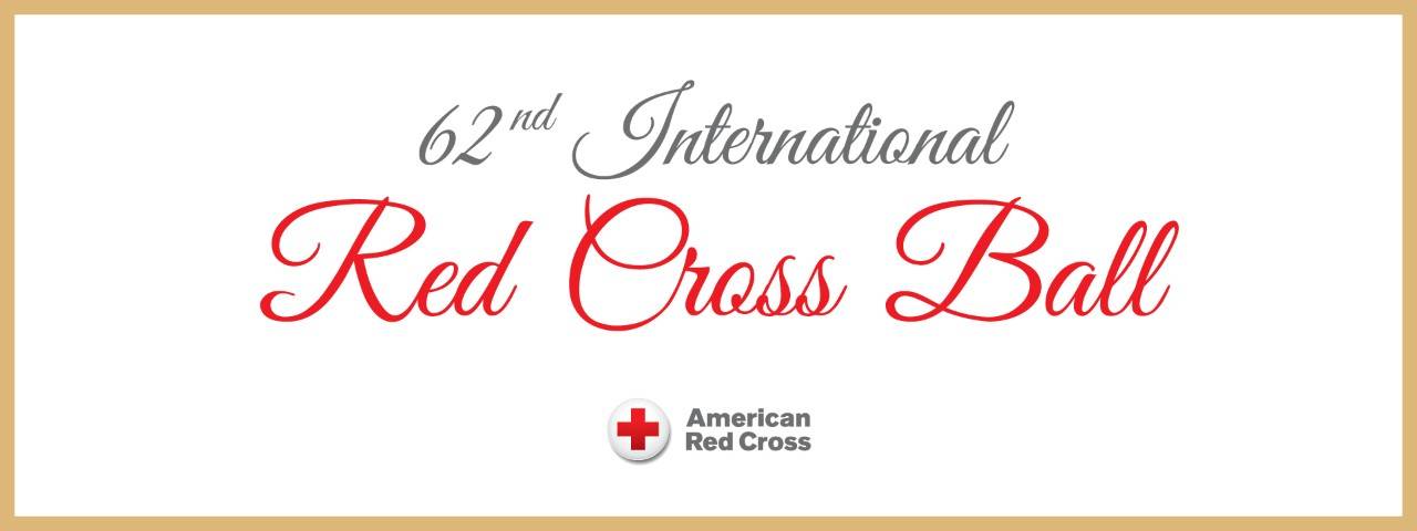 American Flag with Text Beneath announcing 62nd International Red Cross Ball
