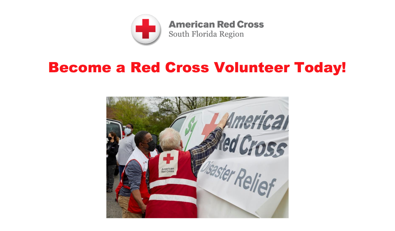 Banner with image of volunteers  and red text advertising volunteer monthly virtual open house series
