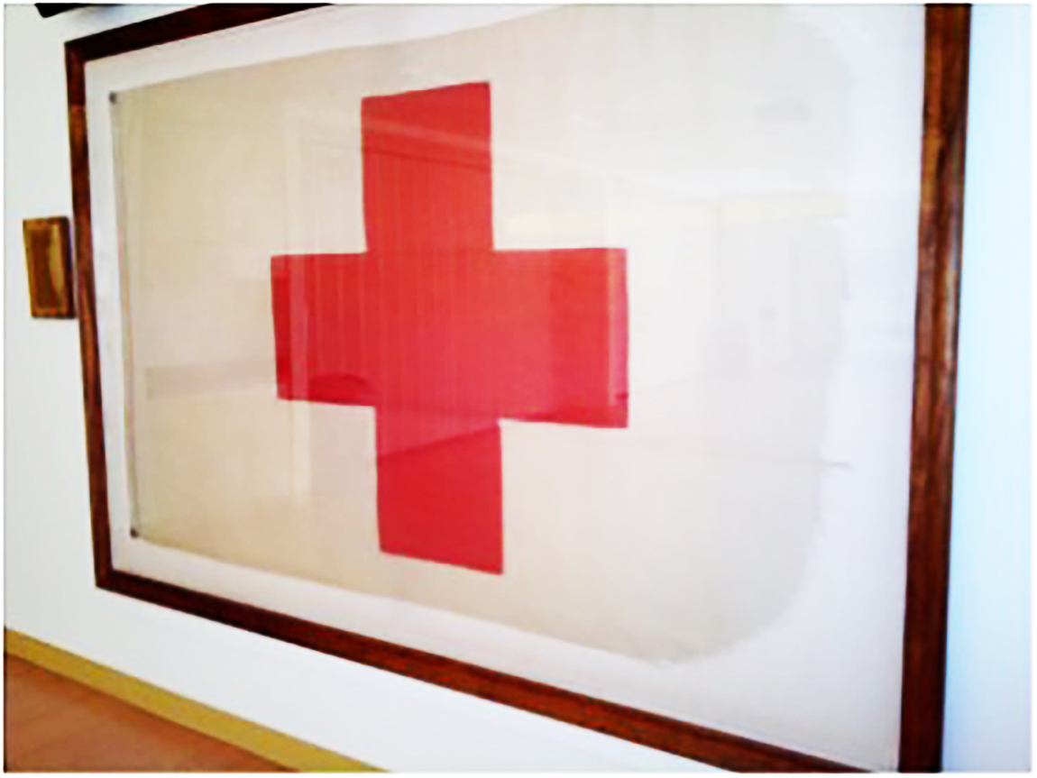 framed red cross flag