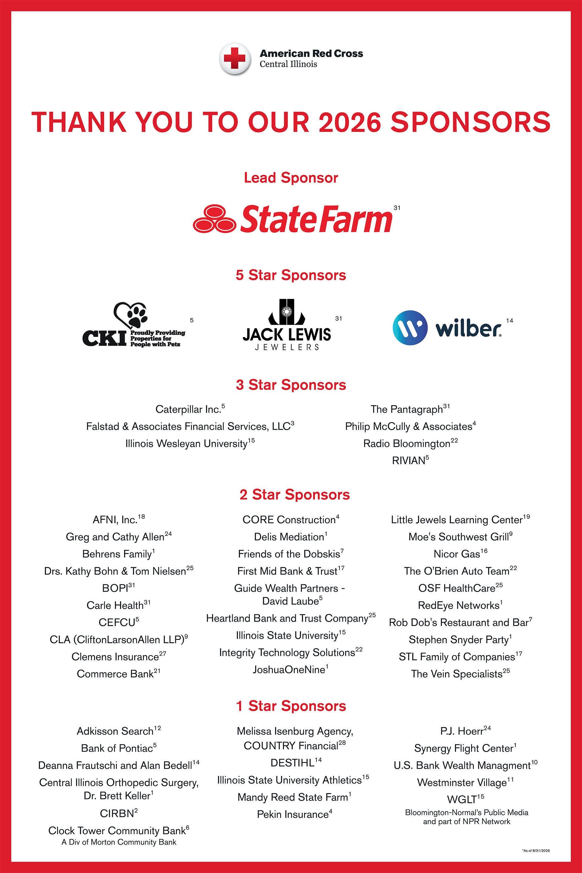 Evening of Stars 2026 Sponsors.