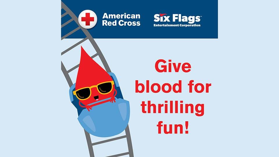 cartoon drawing of  a blood drop wearing shades and riding a roller coaster.