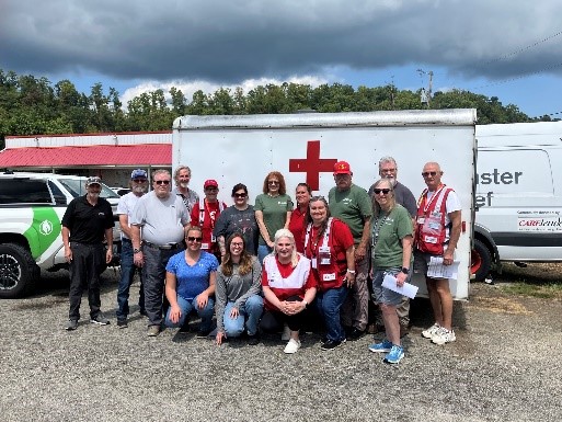 group of red cross staff and volunteers at a blood drive