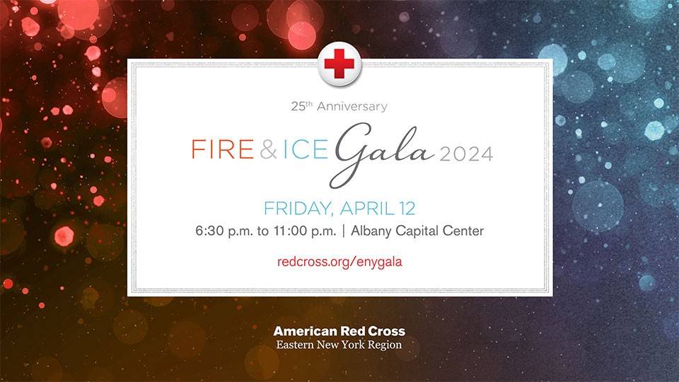 Fire & Ice banner with red and blue circles in background