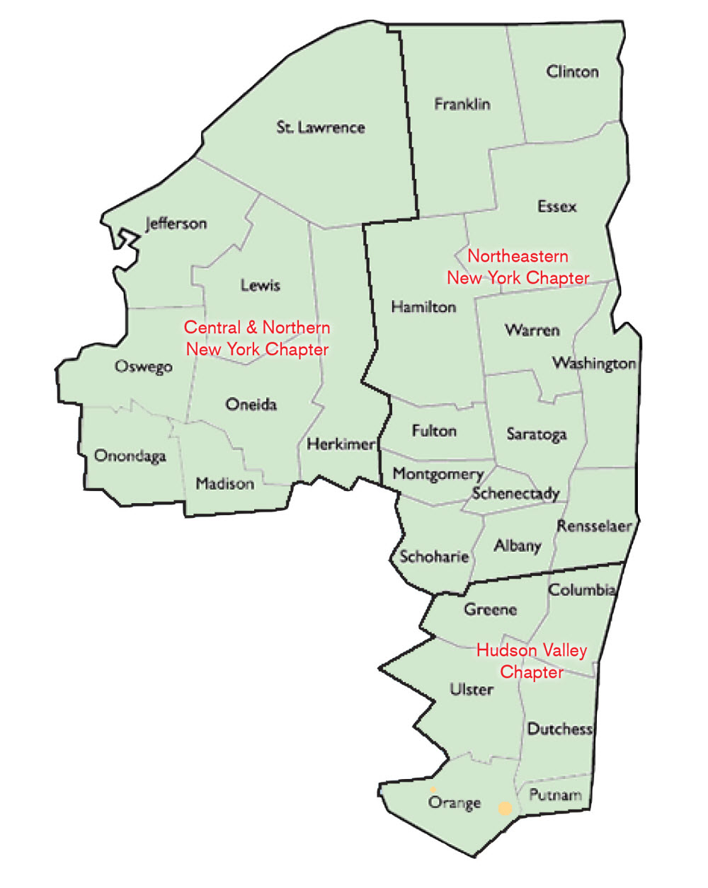 Map of counties served by Eastern New York Red Cross.