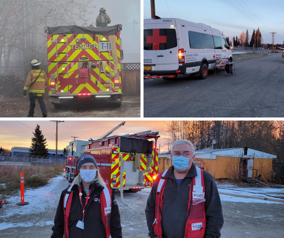 red cross volunteers outside in cold weather