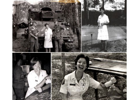 American Red Cross Donut Dolly volunteer, Margaret “Maggie" Goodrich Hodge photo collage of her doing volunteer work.