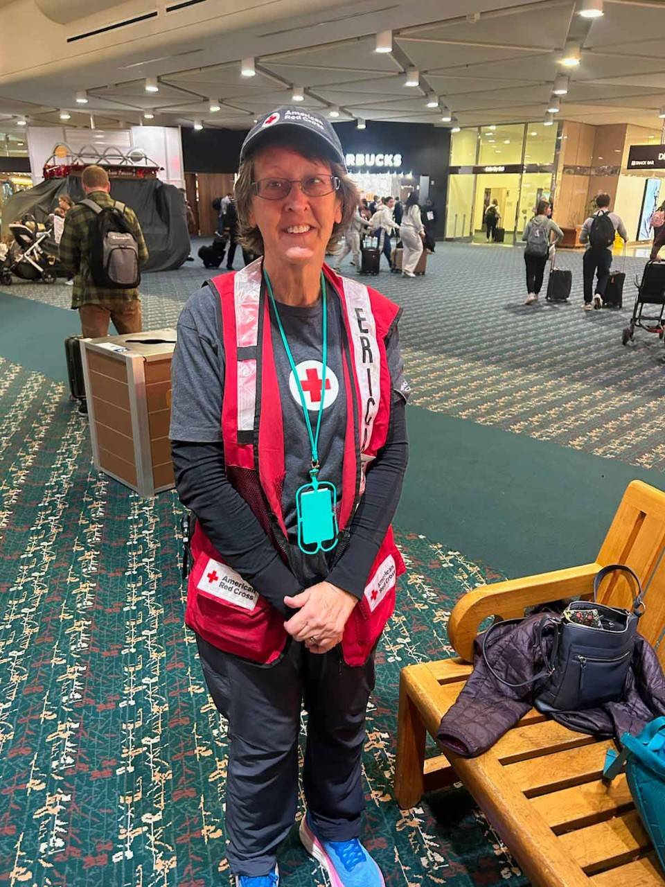 Volunteer Erica Santella at the Orlando Airport