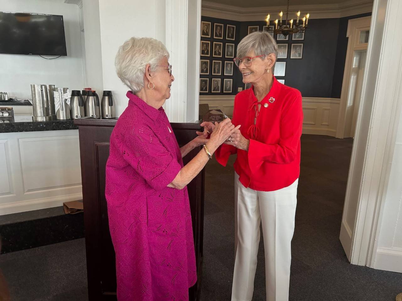 Judie Thomas was congratulated by outgoing president Joan Rhyne