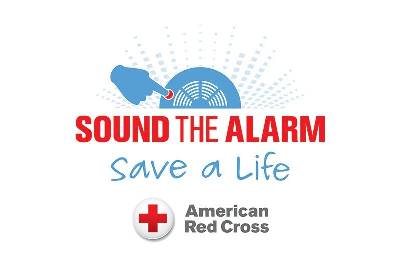 Sound the Alarm banner with drawing of hand pressing smoke alarm button