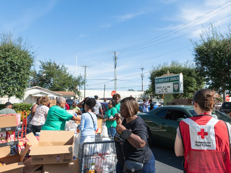 volunteers filling boxes