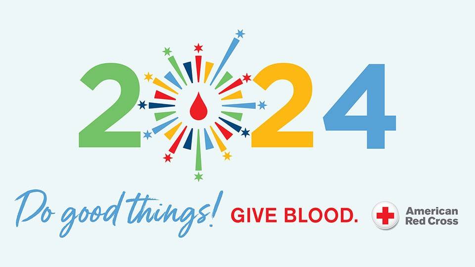 2024 with drawing of blood drop and shooting stars as the 0