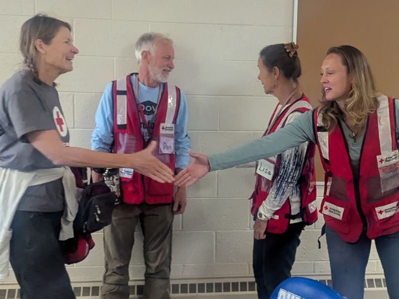 volunteers conversing.