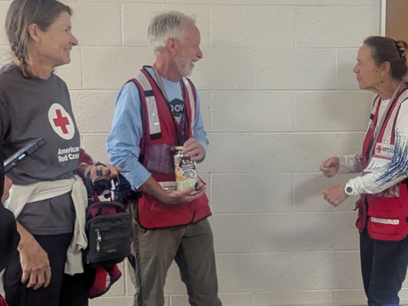 volunteers conversing.