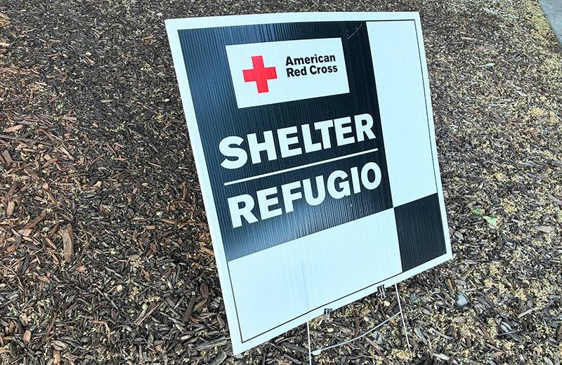 Red Cross sign for a shelter