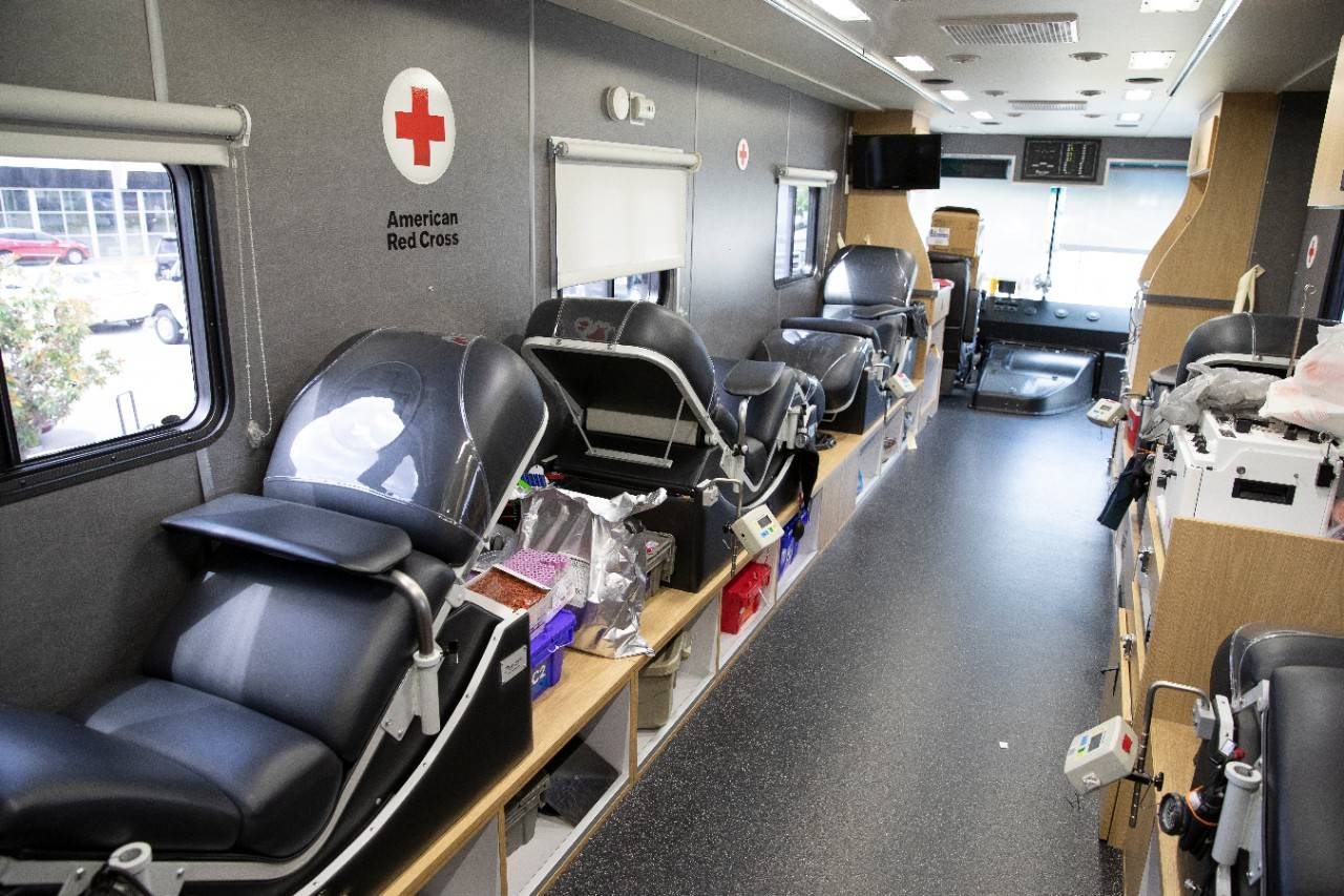 June 26, 2018.Columbia, South Carolina. Bloodmobile.Pictured: Interior of a new 2018 American Red Cross bloodmobile.This is the interior of a brand new bloodmobile, about to open for business in Columbia, South Carolina. The first donors are lining up to give blood as part of the dedication ceremonies. The new bloodmobile is fully equipped and will increase the presence of the Red Cross in South Carolina, making it easier for more donors to have access to a donation facility.The vehicle was generously donated by local businesses and American Red Cross Tiffany Circle members. Central SC Board of Directors member Keith Hudson led the charge to add another Bloodmobile to the fleet after learning about the positive impact bloodmobiles have had on blood collection. Executives from Mungo Homes and Southeastern Freight Lines helped fund the new Columbia, South Carolina Bloodmobile. Tiffany Circle members Charlotte Berry and Cheryl Holland also made contributions, as well as the Lexington Medical Center. Photo by Jason Miczek for the American Red Cross.