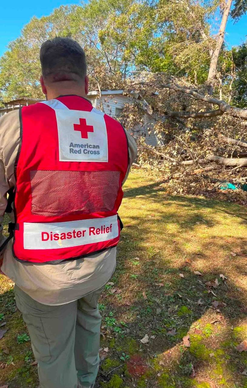 A Red Cross Volunteer assists with efforts in Western NC after Hurricane Helene