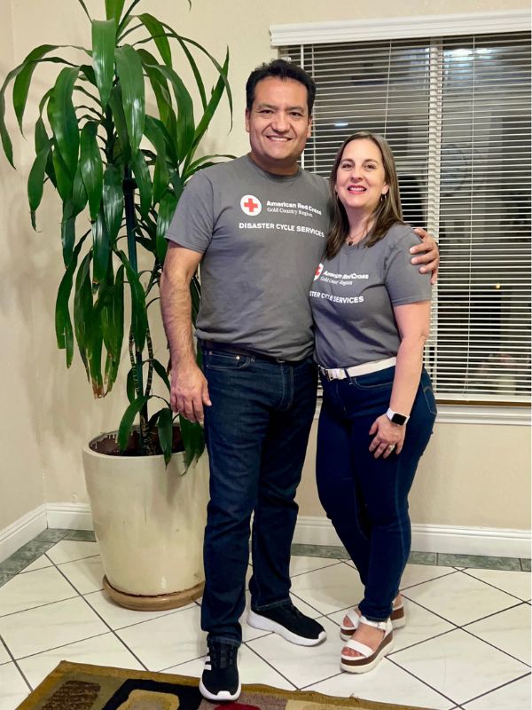 jaime and wife in red cross t shirts