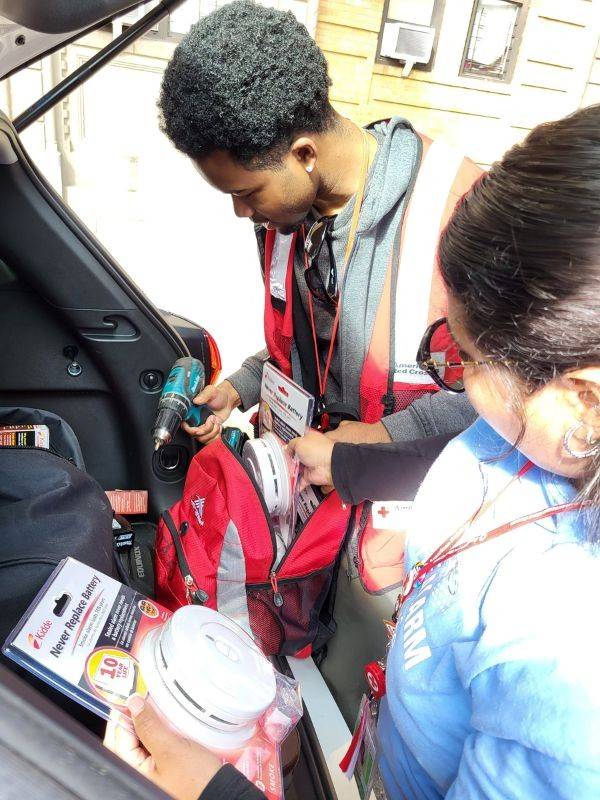 red crossers packing vehicle