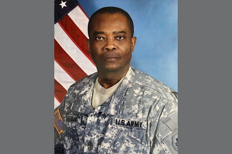 Sergeant Major (Ret.) Metellus wearing fatigues