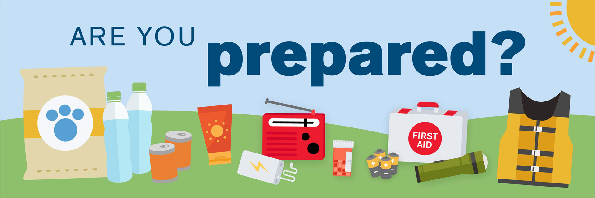 Are you prepared? banner with drawings of emergency preparedness items.