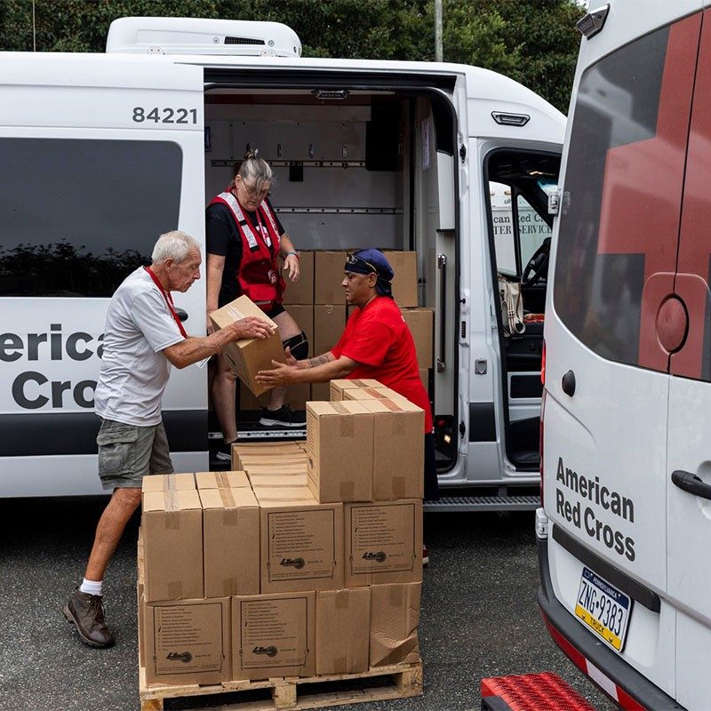 red cross fleet vehicles lined up