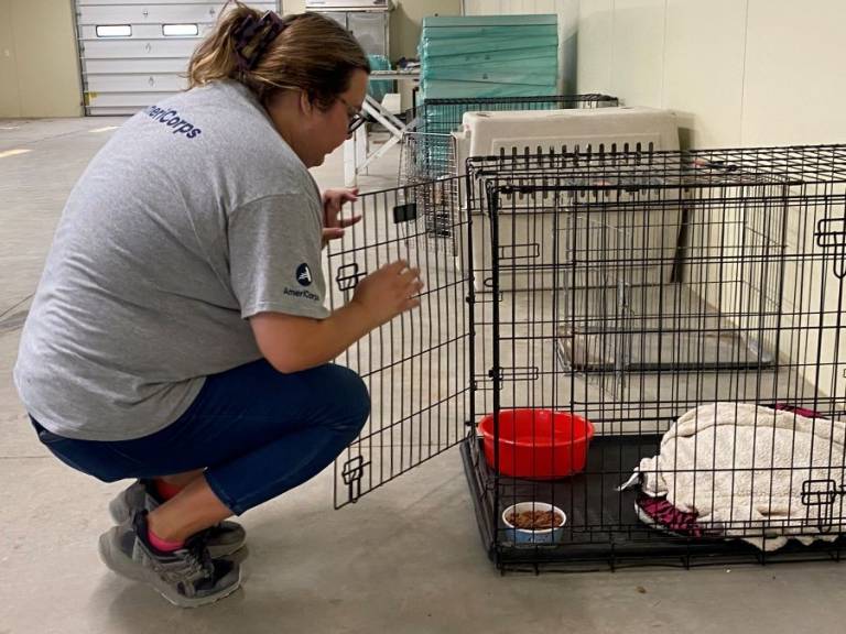Katie Adams cares for pets at the Ontario shelter.