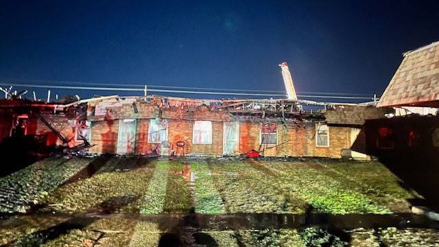 Apartment buildings after a fire.