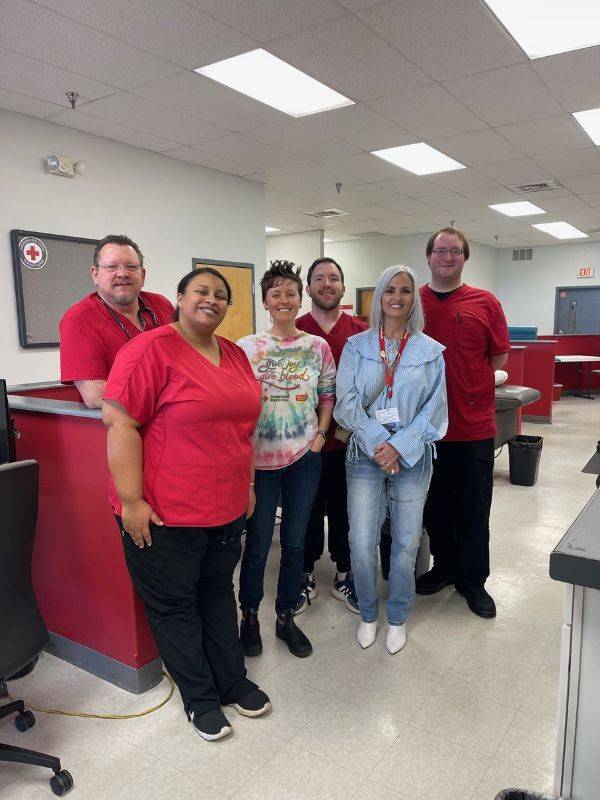 volunteers at blood donation center