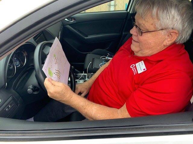 Volunteer reads a paper in car