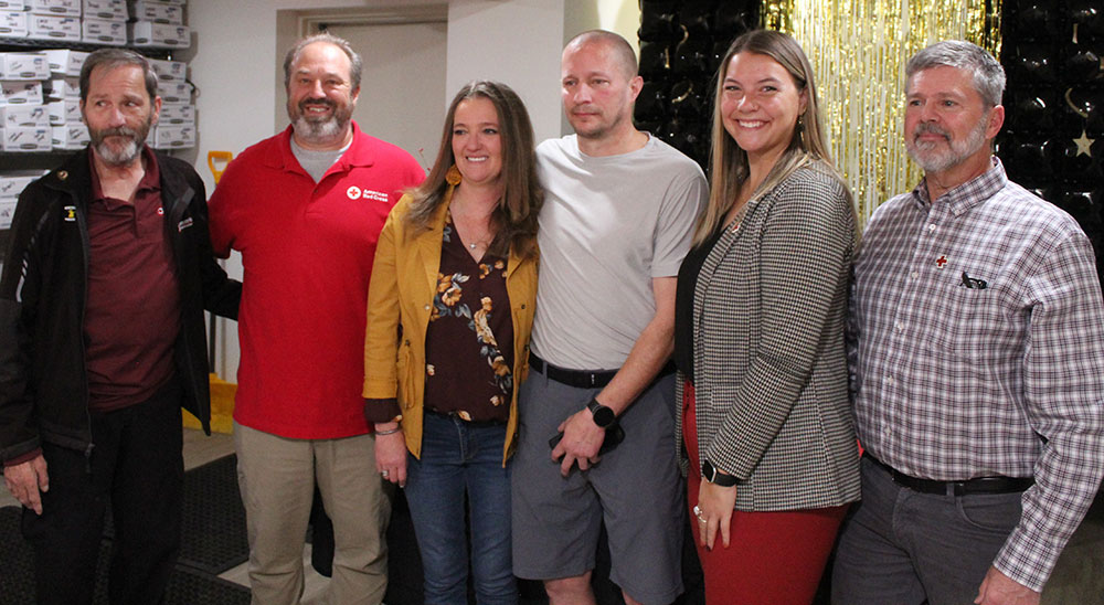 Dan Douglas Sr., Vince Secor, Jennifer Hardwick, Troy Rogge, Hannah Zuraff and Craig Stahlberg group pic at the Red Cross Lifesaving Award presentation in Helena.