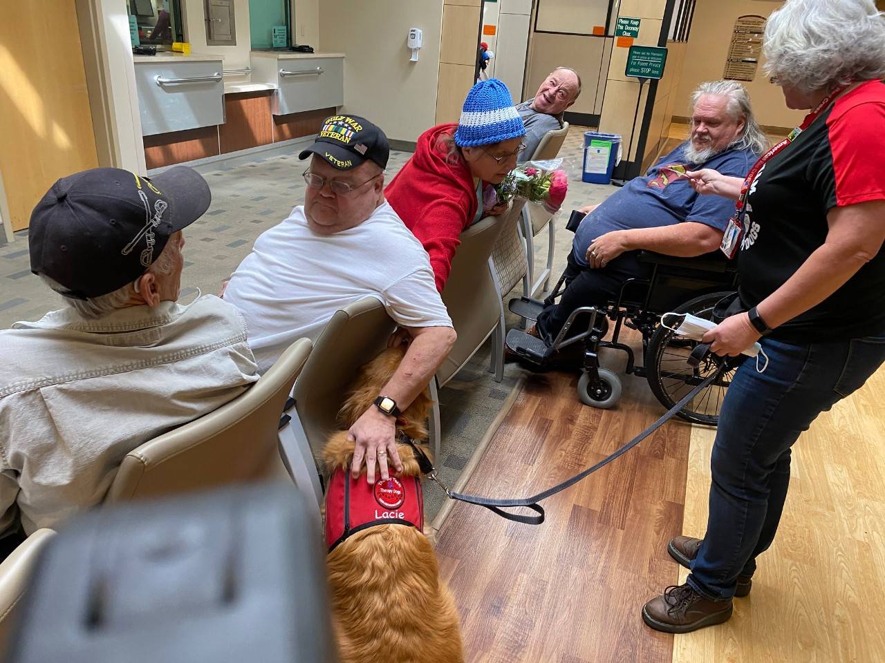 Furry friends bring smiles to Boise VA veterans through the Red Cross Animal Visitation Program.