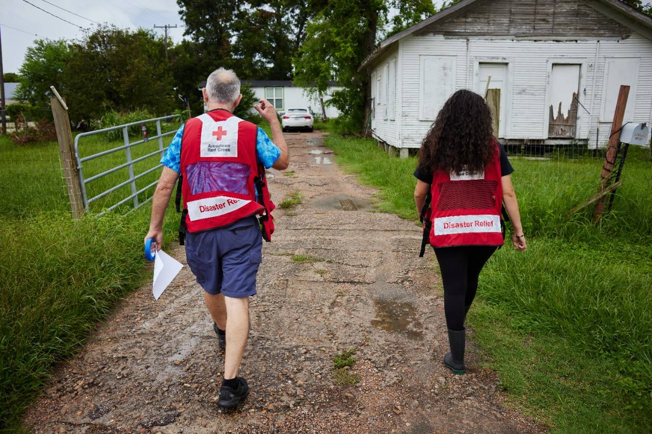 July 23, 2024. Bay City, Texas.
Volunteer caseworkers are going door-to-door to provide financial assistance, made possible by Red Cross donors, to families whose homes are confirmed to have been destroyed or suffered major damage as a result of Hurricane Beryl.
Photo by Jaka Vinsek/American Red Cross