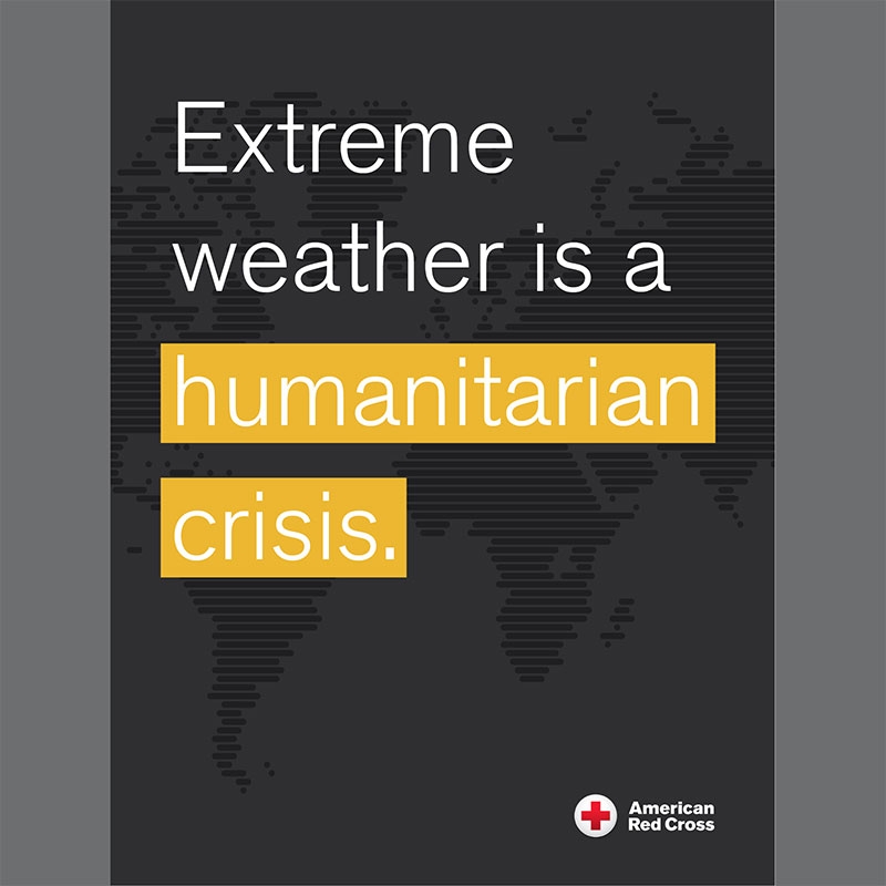 Extreme weather is a humanitarian crisis banner with Red Cross logo.