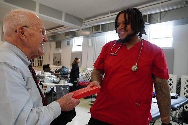 Volunteer John Burns at blood drive