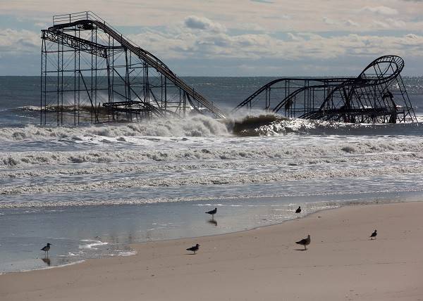 DO NOT USE THIS PHOTO FOR FUNDRAISING.

The Jet Star coaster, a landmark of Seaside, N.J., for decades, is now a monument of the devastating storm that changed the landscape of the Jersey barrier islands in less than 24 hours. Photo by Les Stone/American Red Cross