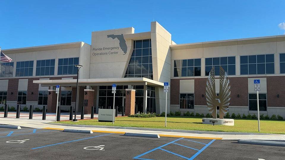 front of the Florida Emergency Operations Center building.