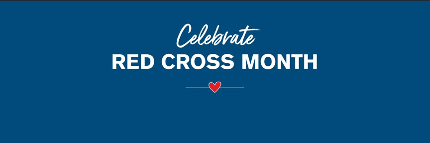 Celebrate Red Cross Month banner with a heart icon.